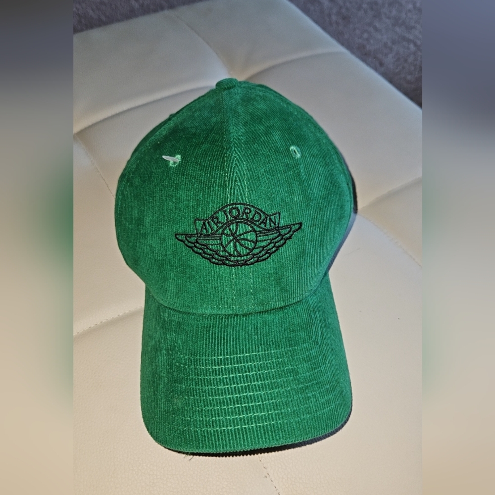 Air Jordan Green Corduroy Hat with Embroidered Wing Logo
